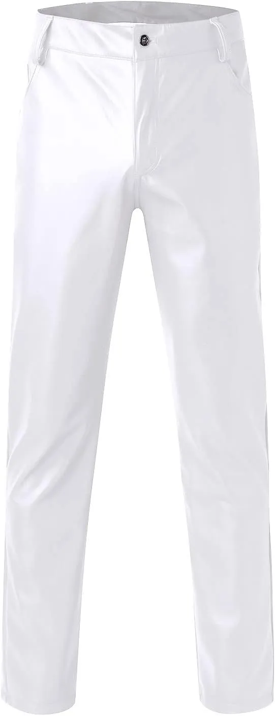 GIERIDUC Faux Leather Pants for Men's Mens Corduroy Trousers Straight Leg White Chino Pants for Men Polyester Pants for Men