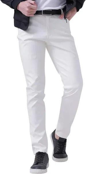 GIERIDUC Faux Leather Pants for Men's Mens Corduroy Trousers Straight Leg White Chino Pants for Men Polyester Pants for Men