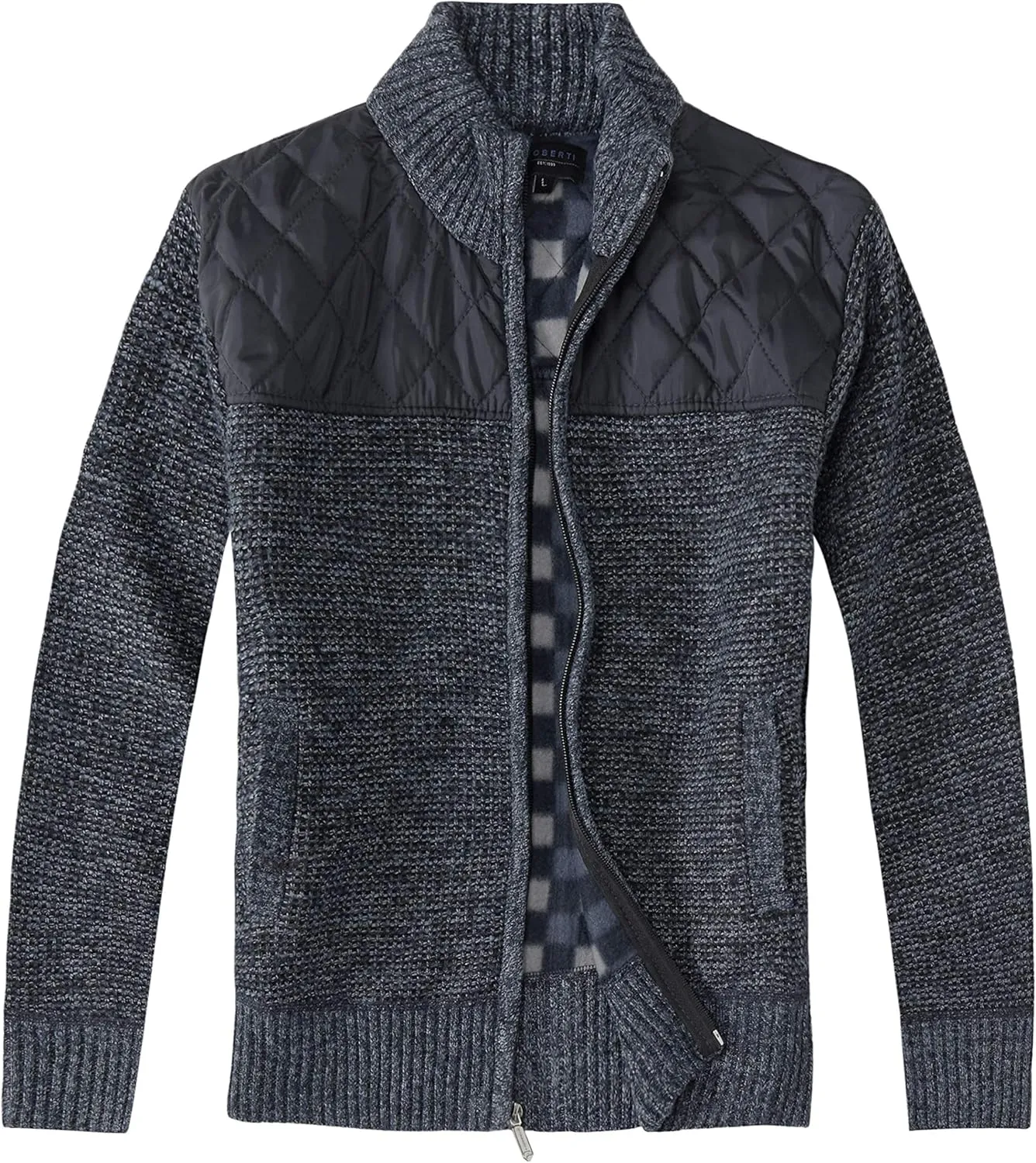 Gioberti Men's Knitted Regular Fit Full Zip Cardigan Sweater with Soft Brushed Flannel Lining