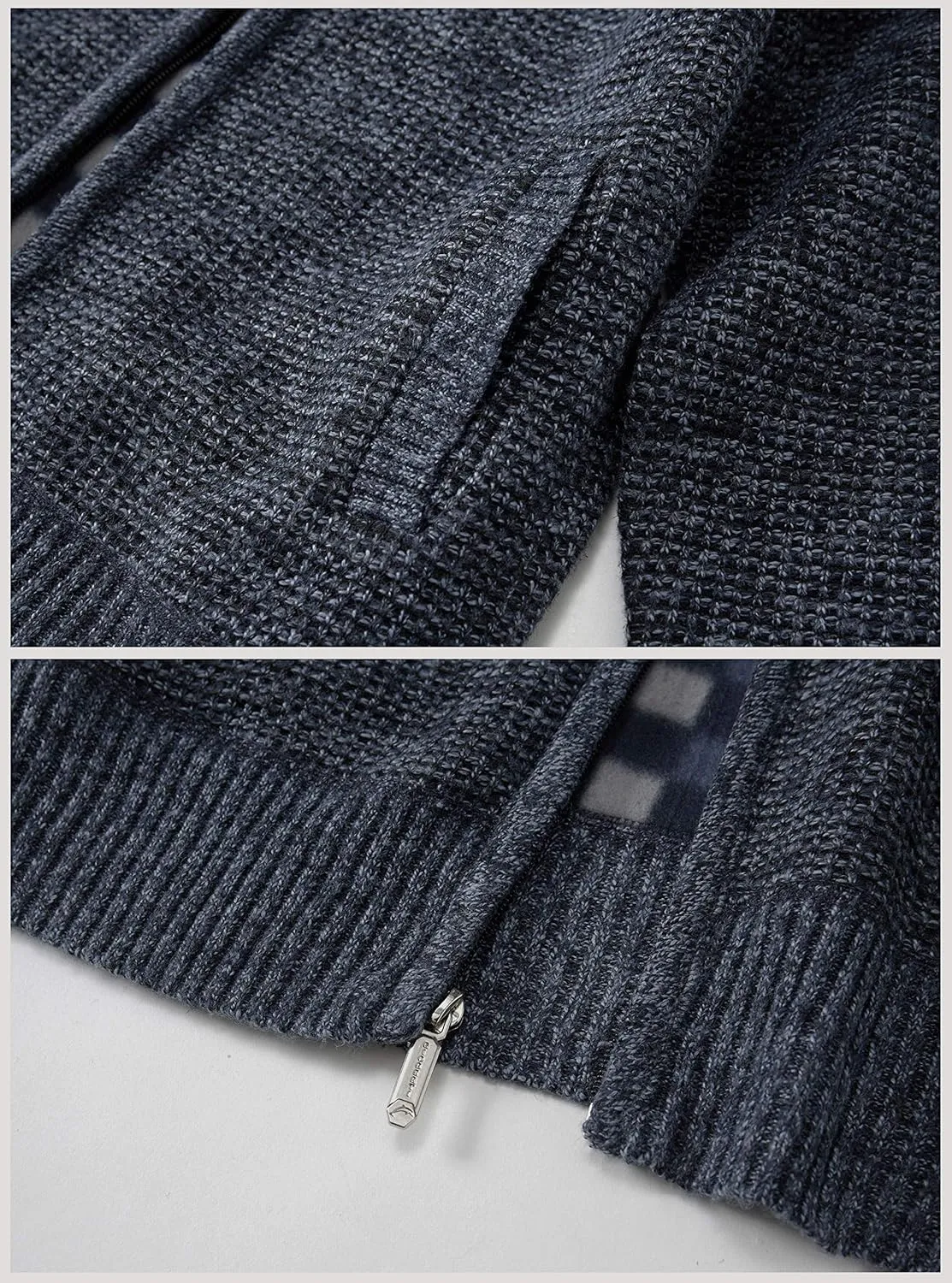 Gioberti Men's Knitted Regular Fit Full Zip Cardigan Sweater with Soft Brushed Flannel Lining