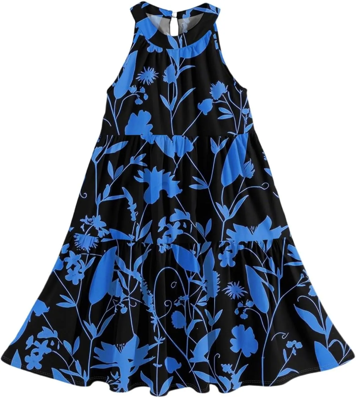 Girls Dresses Halter Neck Vintage Floral Sleeveless Girl Dress Casual Swing Smocked A Line Sundress Summer Dresses