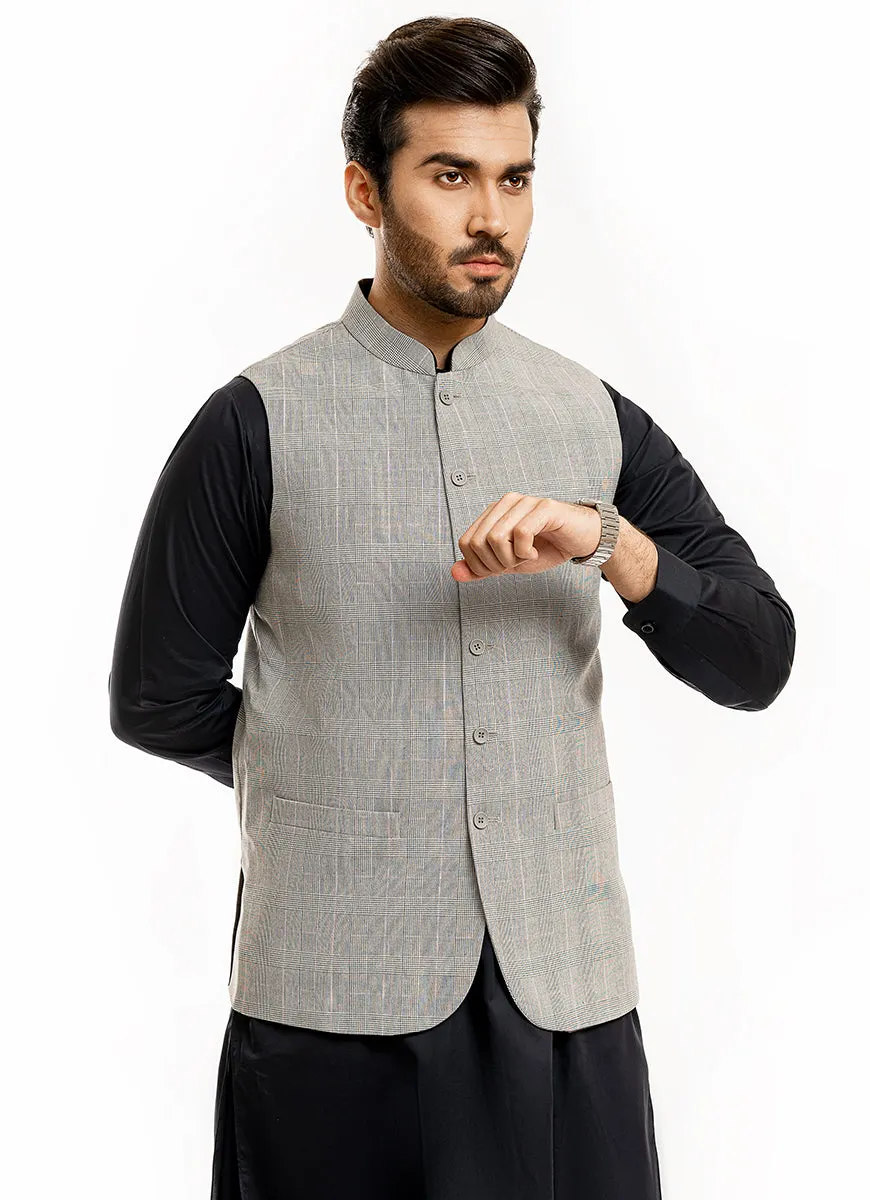 Glen Plaid Checks-Silver,Poly Viscose Hi-end Delta Waist Coat