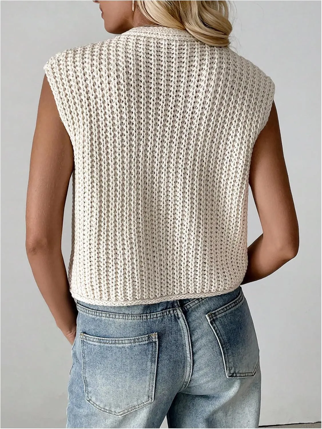 GORGLITTER Women's Crochet Vest Button Down Sleeveless Boho Knit Crop Tank Tops Summer Cardigan