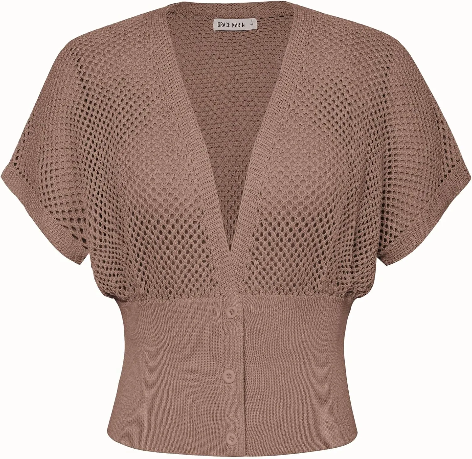 GRACE KARIN 2025 Women Short Sleeve Crochet Cardigan Summer Draped V-Neck Bolero Shrug Sweater Hollow Out Beach Cover Up