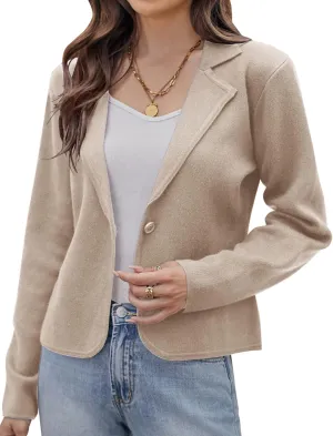 GRACE KARIN Women Sweater Blazer Casual Work Croppped Cardigan Lightweight Button Front Short Knit Blazer Jacket S-XXL