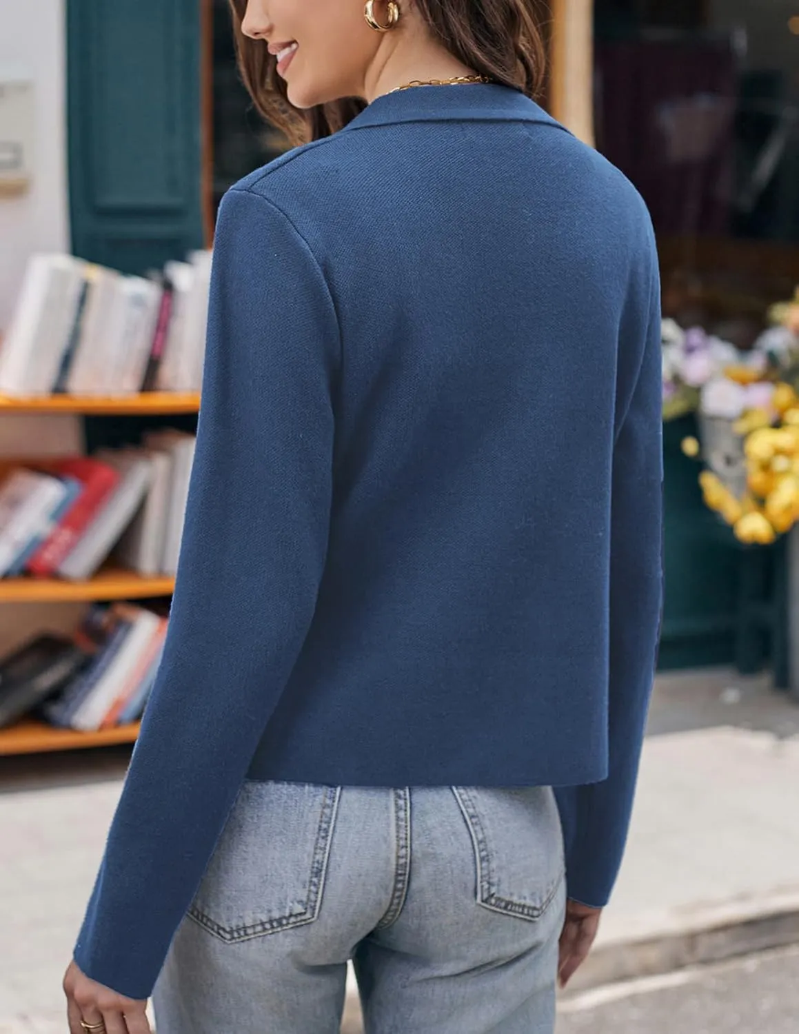 GRACE KARIN Women Sweater Blazer Casual Work Croppped Cardigan Lightweight Button Front Short Knit Blazer Jacket S-XXL