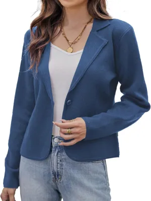 GRACE KARIN Women Sweater Blazer Casual Work Croppped Cardigan Lightweight Button Front Short Knit Blazer Jacket S-XXL