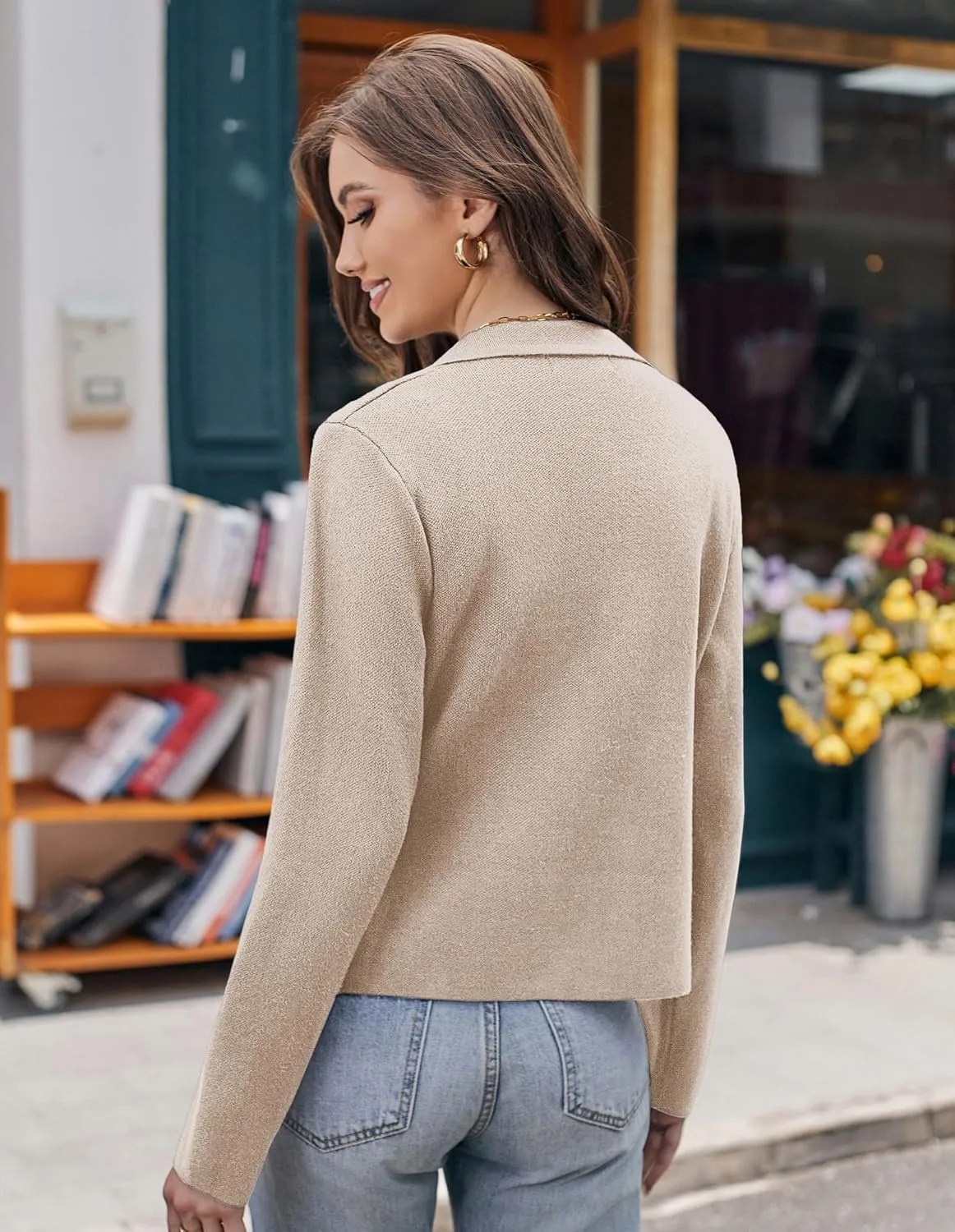 GRACE KARIN Women Sweater Blazer Casual Work Croppped Cardigan Lightweight Button Front Short Knit Blazer Jacket S-XXL