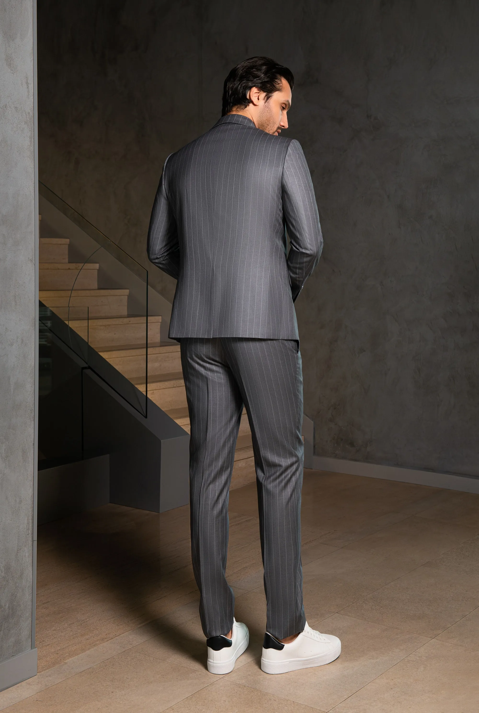 Grey Pinstripe Double-Breasted Suit Online UAE