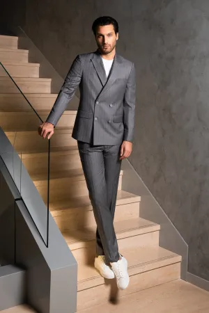 Grey Pinstripe Double-Breasted Suit Online UAE