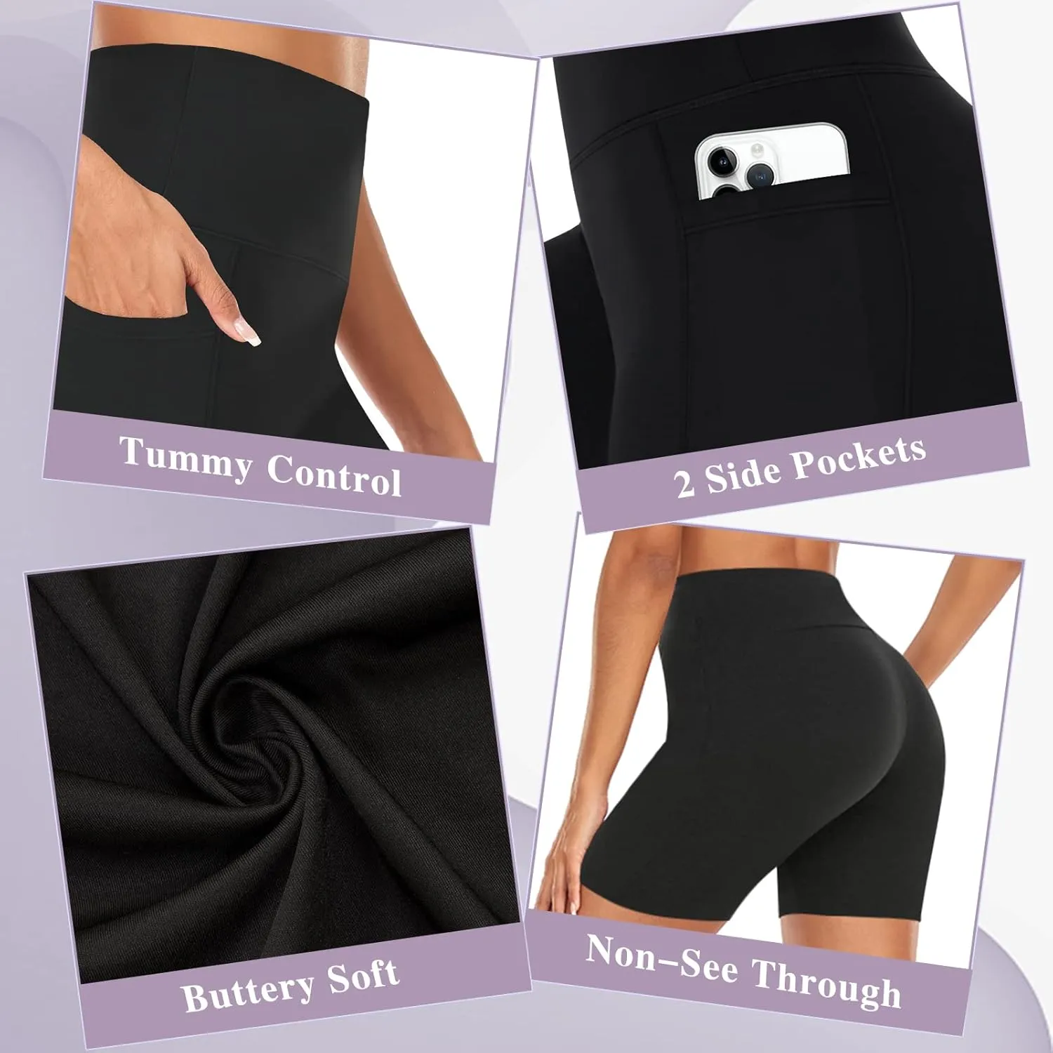 GROTEEN 6" Biker Shorts with Pockets for Women - High Waisted Tummy Control Spandex Workout Shorts for Yoga Running Athletic