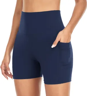 GROTEEN 6" Biker Shorts with Pockets for Women - High Waisted Tummy Control Spandex Workout Shorts for Yoga Running Athletic
