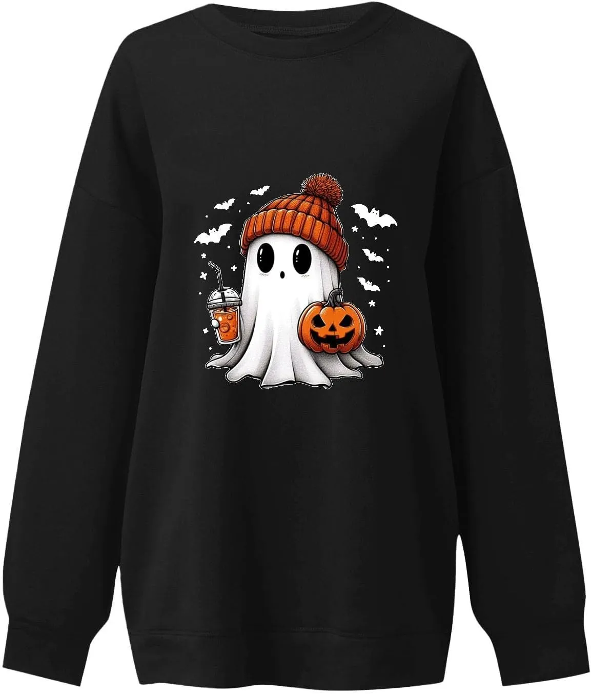 Halloween Sweatshirts for Women Long Sleeve Crewneck Cute Spooky Pullover Tops Oversized Halloween Ghost Shirt