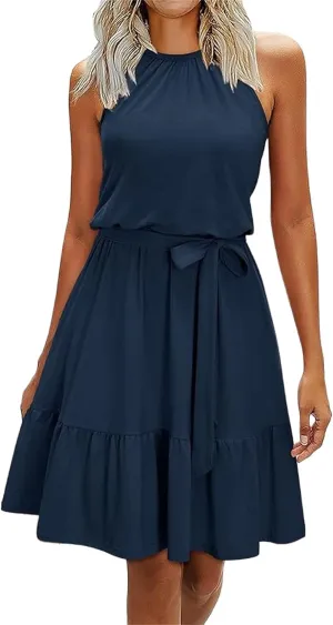 Halter Dresses for Women Summer Casual Mini Dress Wedding Guest Beach Vacation Short Dress Boho Sundresses Outfits