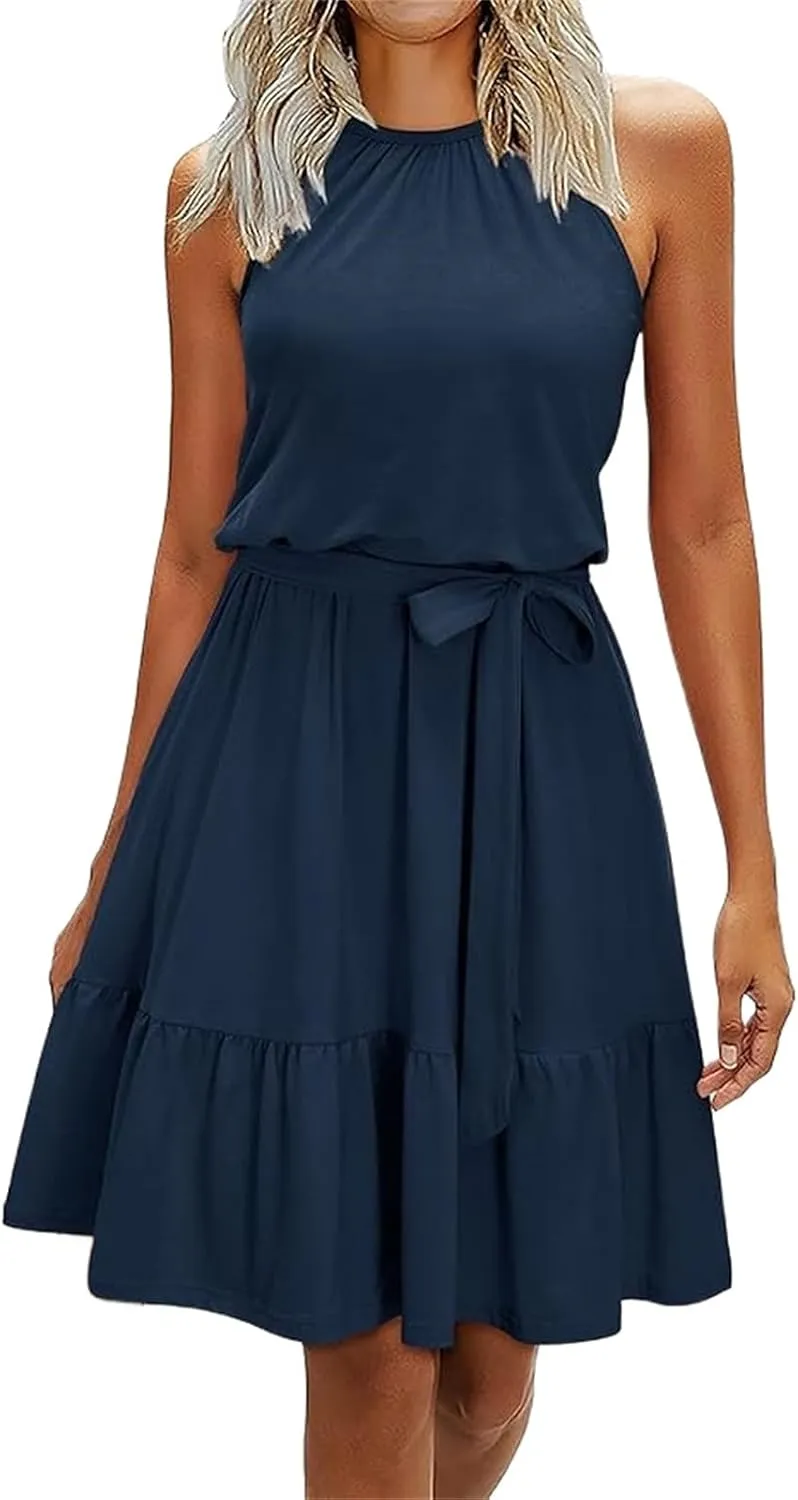 Halter Dresses for Women Summer Casual Mini Dress Wedding Guest Beach Vacation Short Dress Boho Sundresses Outfits