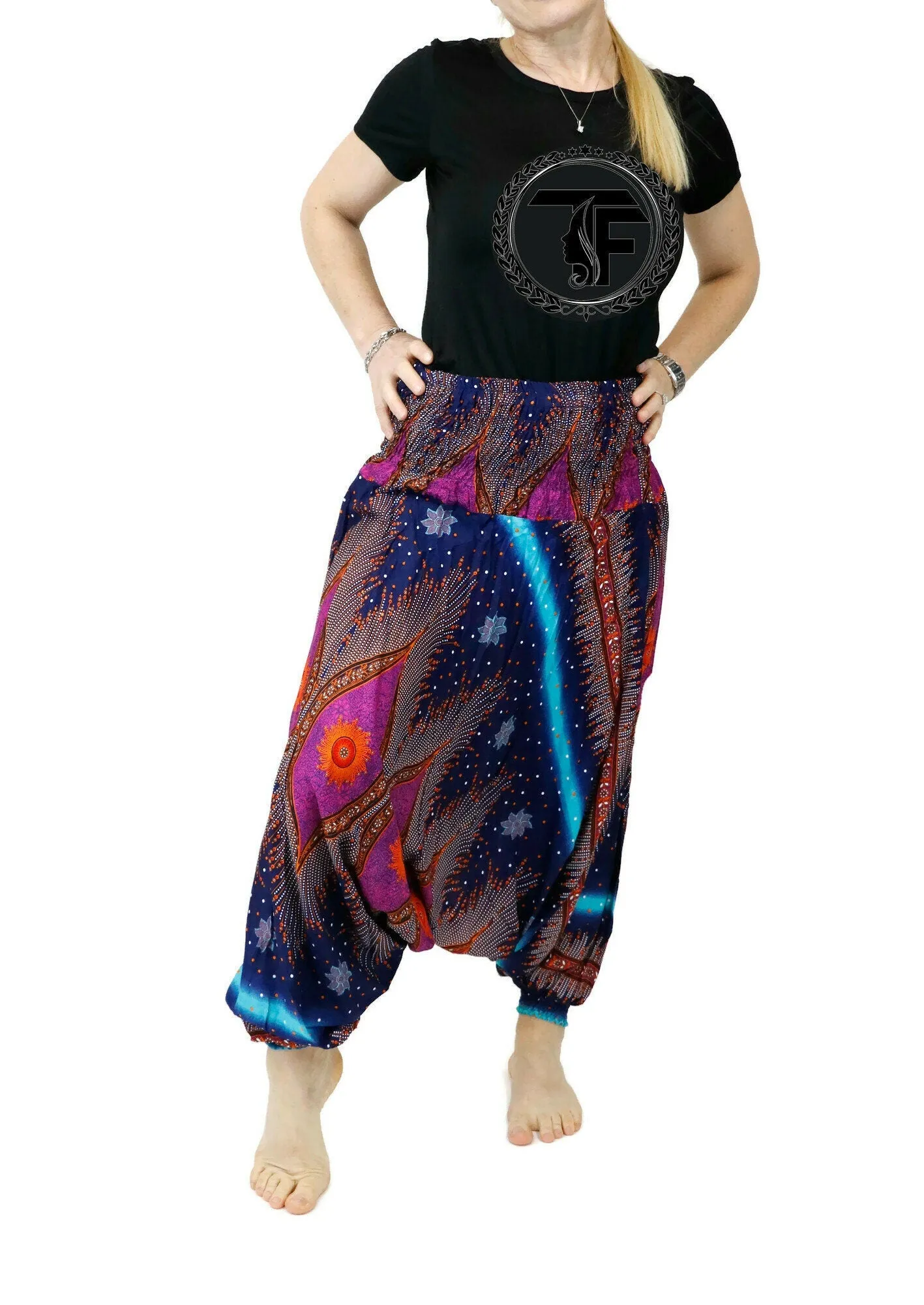 Harem Pants Peacock Baggy Yoga Pants Drop Crotch Bohemian Gypsy Comfy Loungewear Jumpsuits Rompers Festival