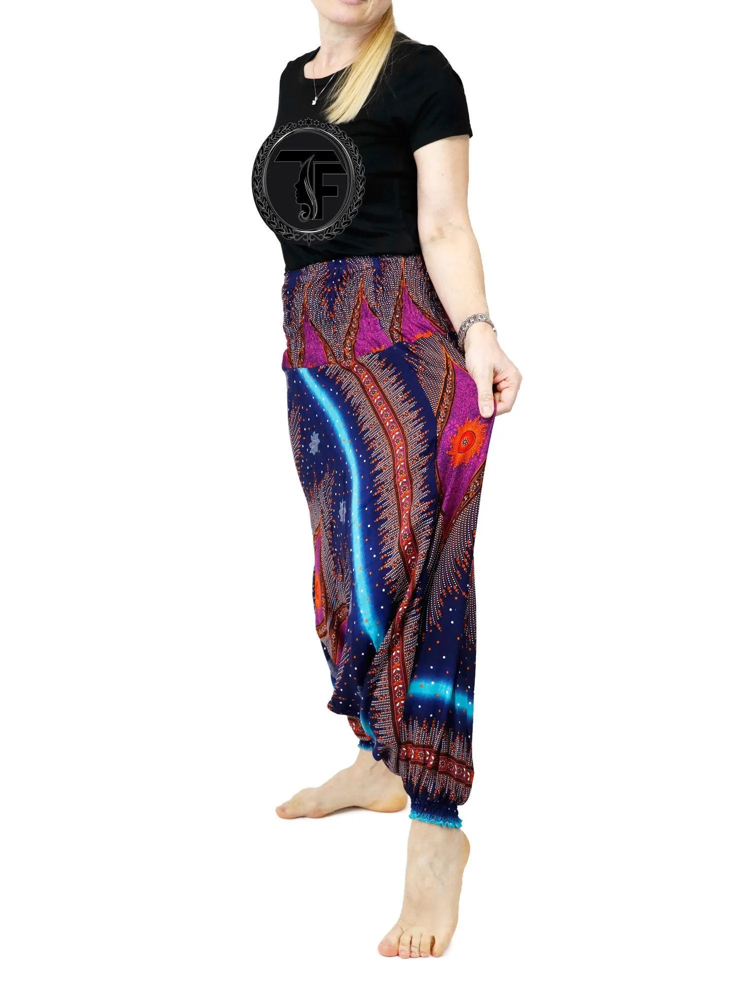 Harem Pants Peacock Baggy Yoga Pants Drop Crotch Bohemian Gypsy Comfy Loungewear Jumpsuits Rompers Festival