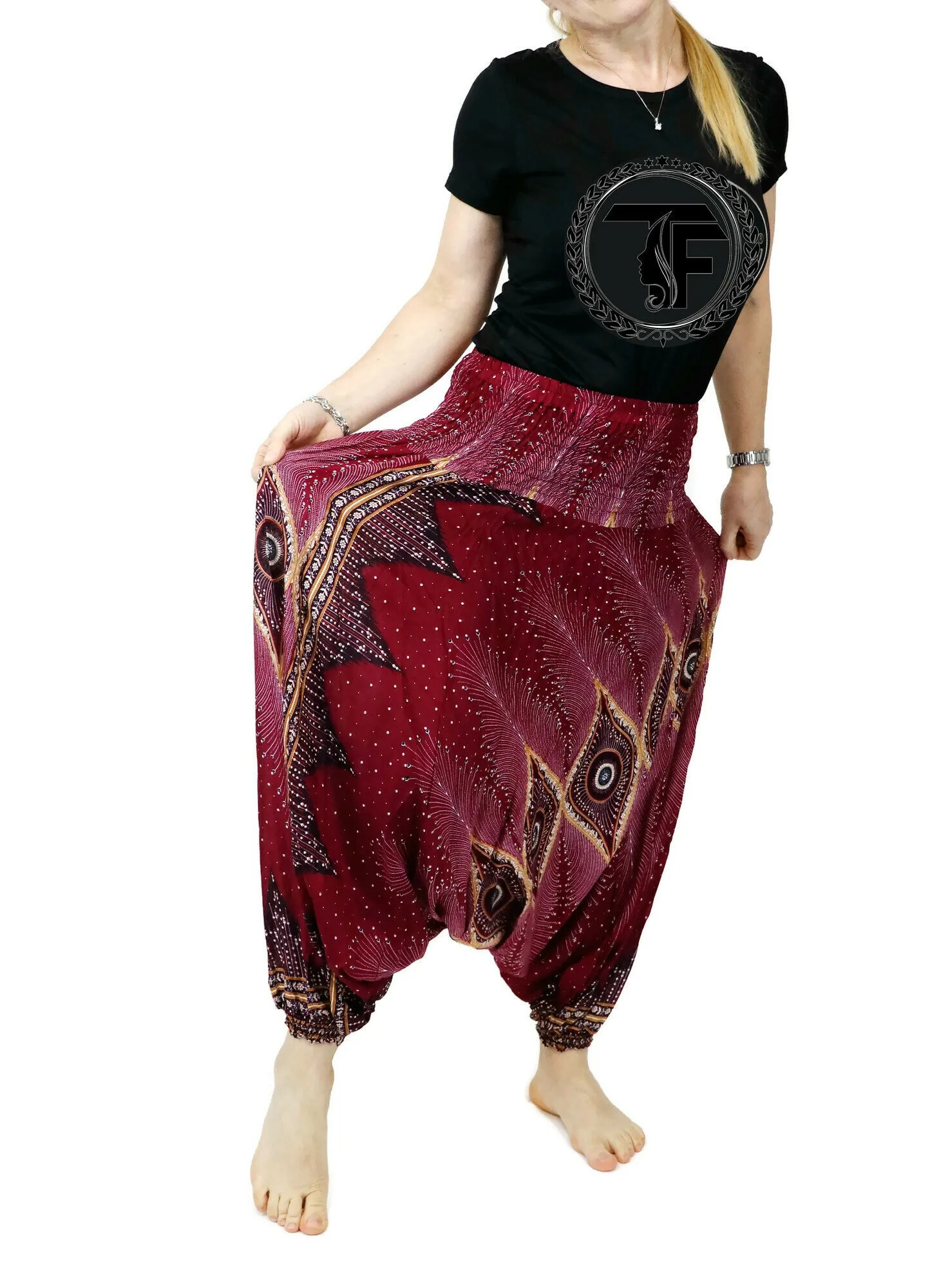 Harem Pants Peacock Baggy Yoga Pants Drop Crotch Bohemian Gypsy Comfy Loungewear Jumpsuits Rompers Festival