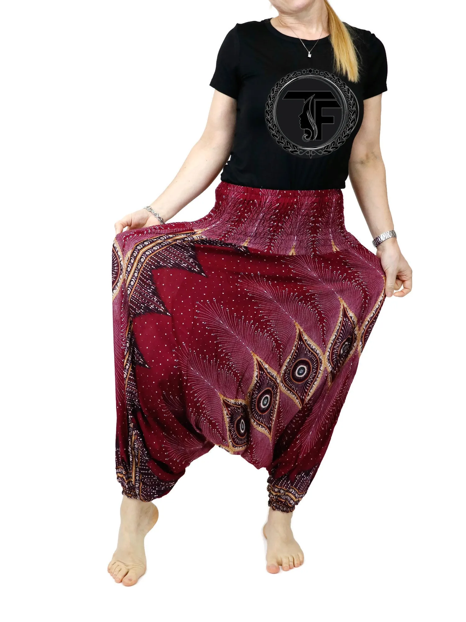 Harem Pants Peacock Baggy Yoga Pants Drop Crotch Bohemian Gypsy Comfy Loungewear Jumpsuits Rompers Festival