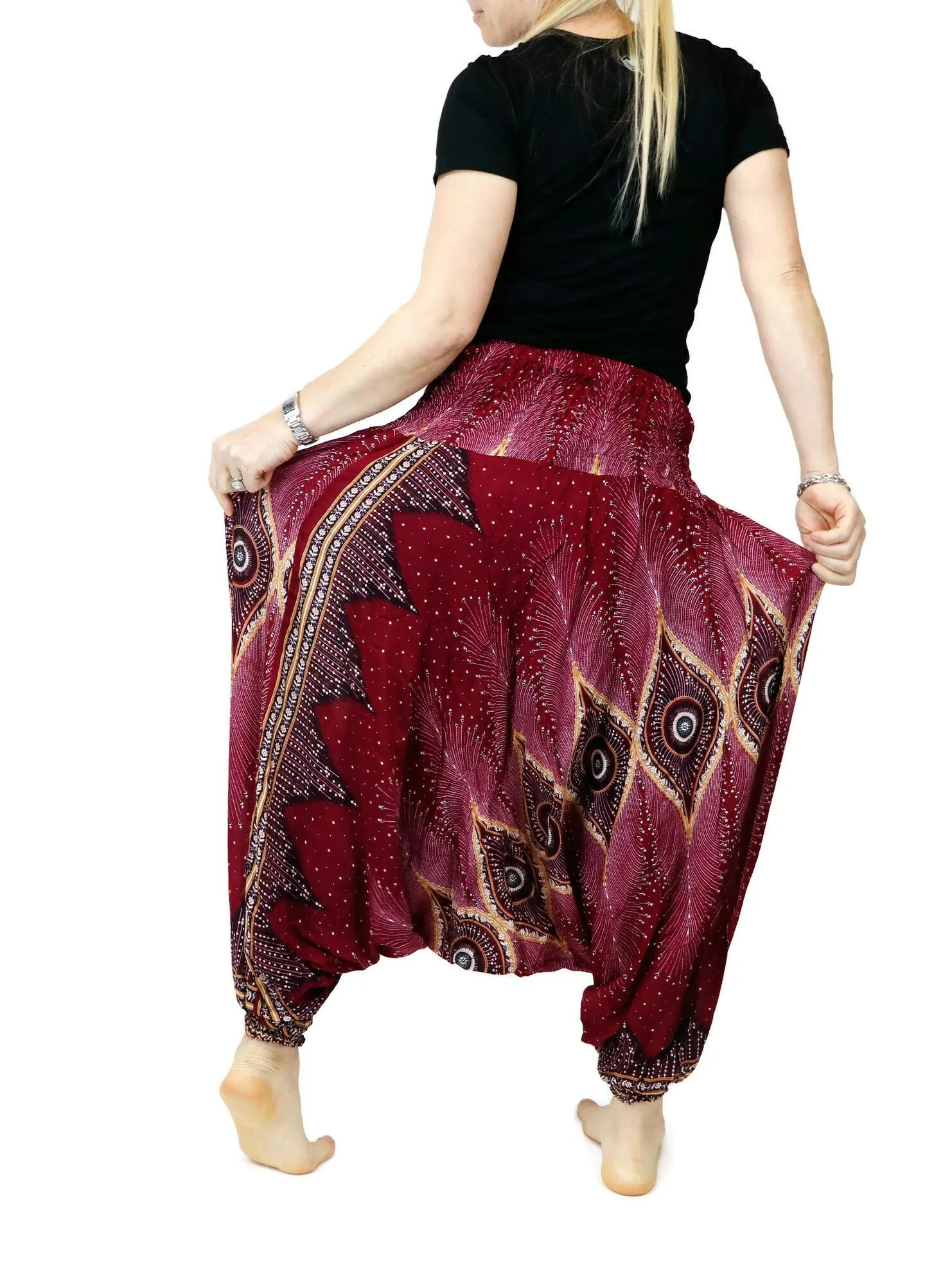 Harem Pants Peacock Baggy Yoga Pants Drop Crotch Bohemian Gypsy Comfy Loungewear Jumpsuits Rompers Festival