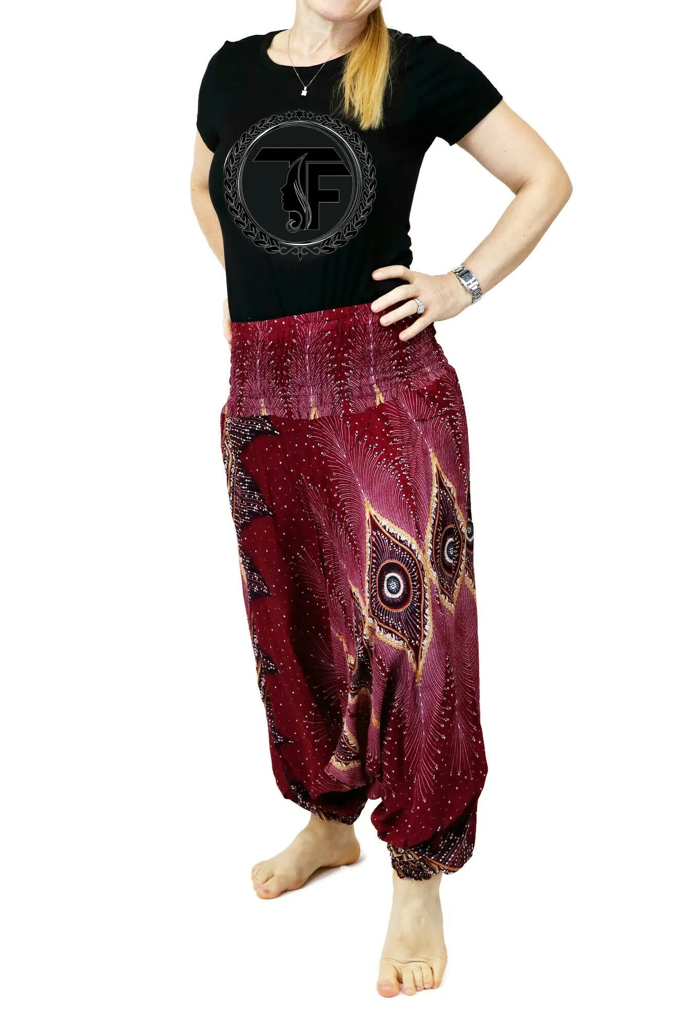 Harem Pants Peacock Baggy Yoga Pants Drop Crotch Bohemian Gypsy Comfy Loungewear Jumpsuits Rompers Festival