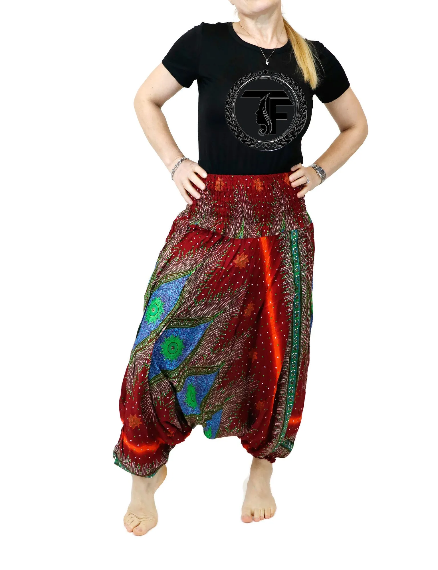 Harem Pants Peacock Baggy Yoga Pants Drop Crotch Bohemian Gypsy Comfy Loungewear Jumpsuits Rompers Festival