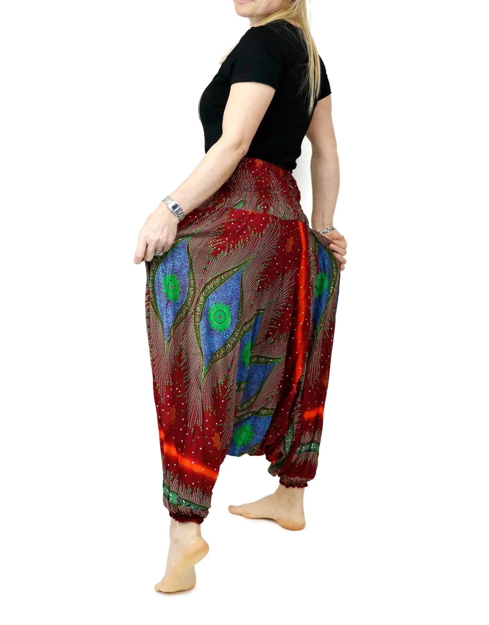 Harem Pants Peacock Baggy Yoga Pants Drop Crotch Bohemian Gypsy Comfy Loungewear Jumpsuits Rompers Festival