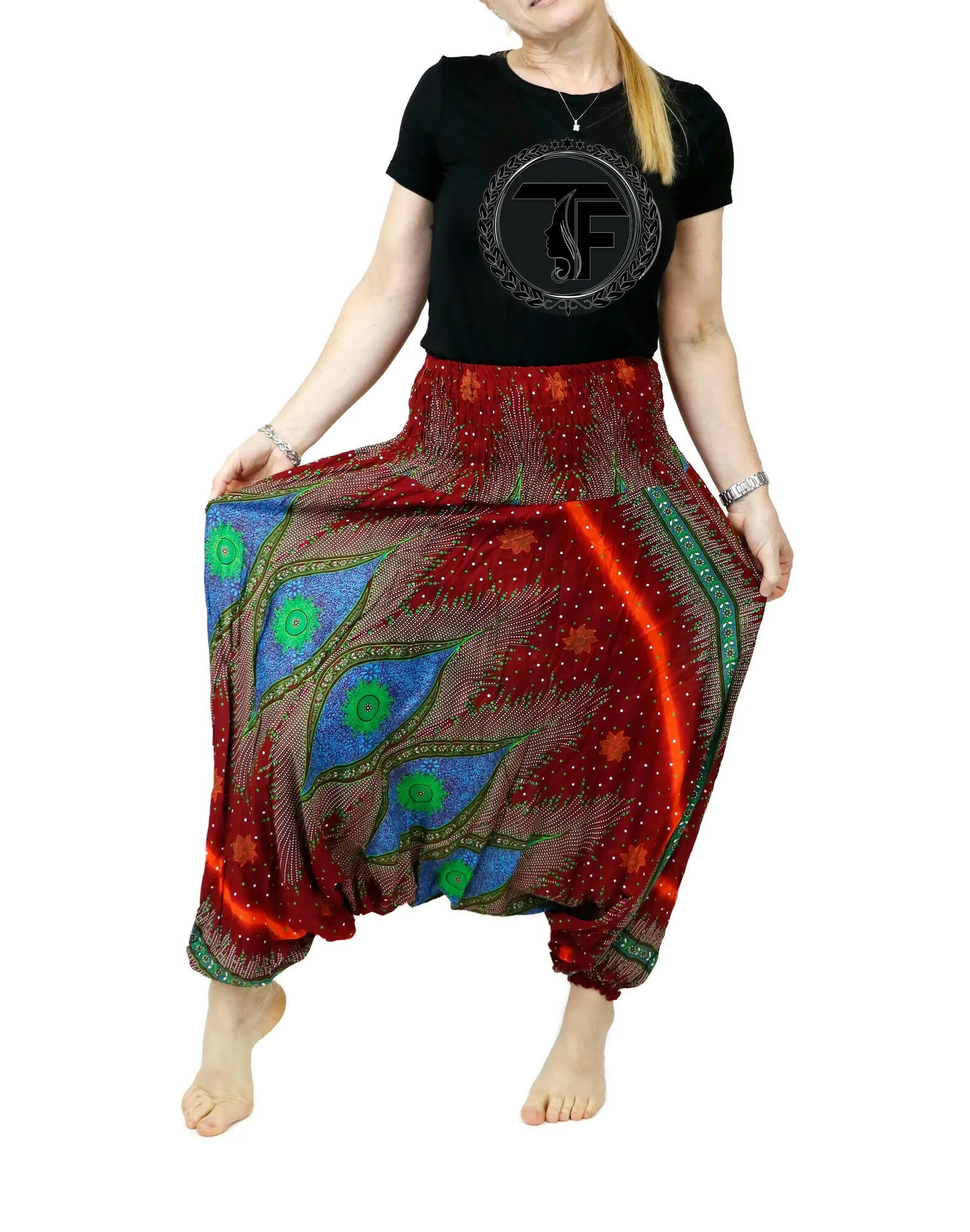 Harem Pants Peacock Baggy Yoga Pants Drop Crotch Bohemian Gypsy Comfy Loungewear Jumpsuits Rompers Festival