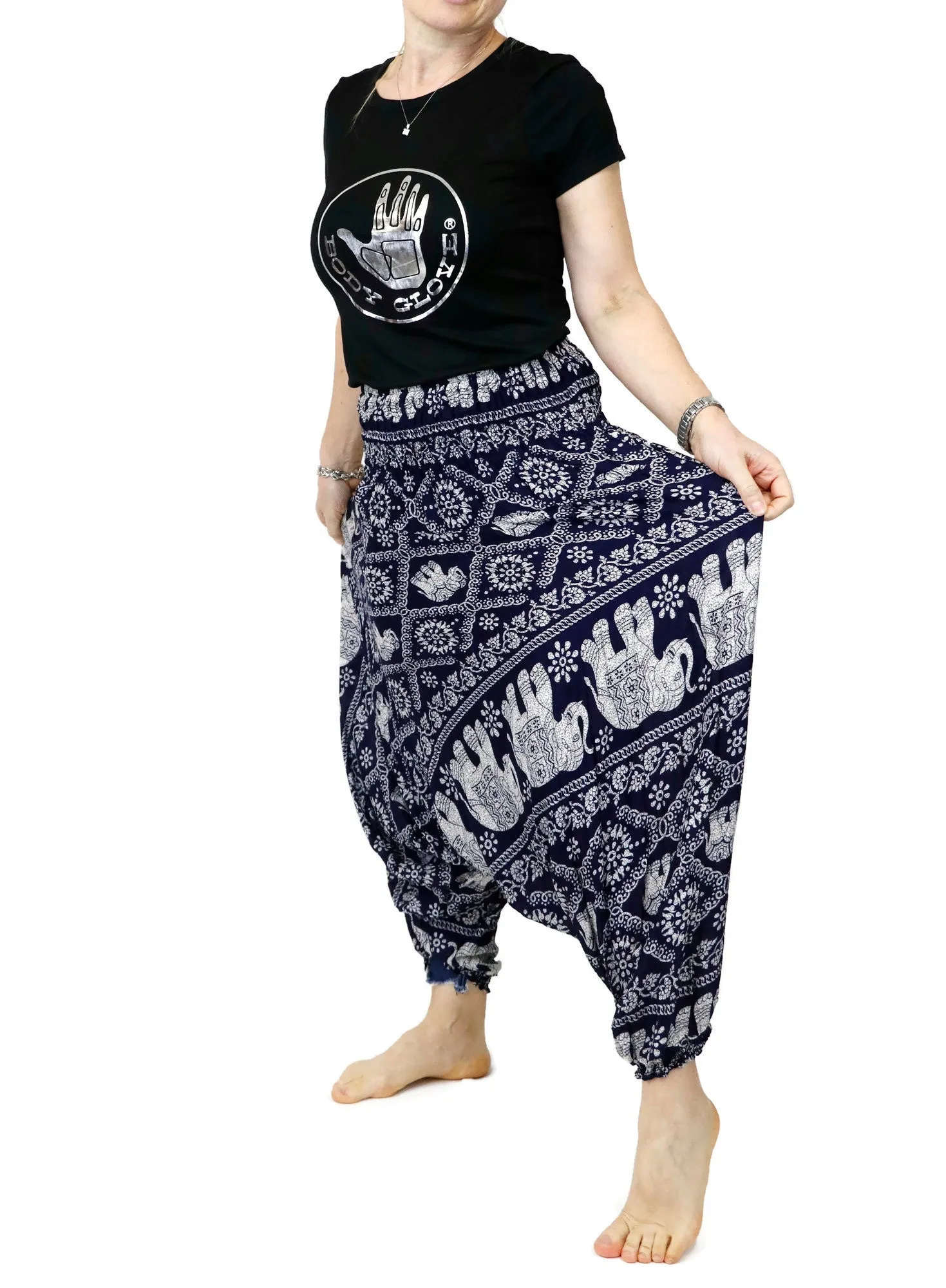 Harem Pants Unisex Elephant Navy Hippie Yoga Comfy Loungewear Gypsy Boho Jumpsuits Loose Baggy Festival