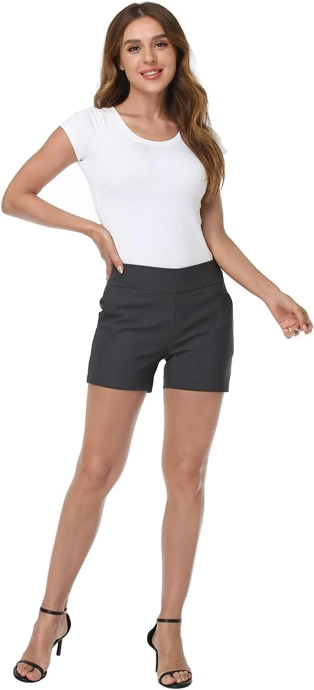 HDE Chino Shorts for Women 4" Inseam Elastic High Waisted Casual Summer Shorts