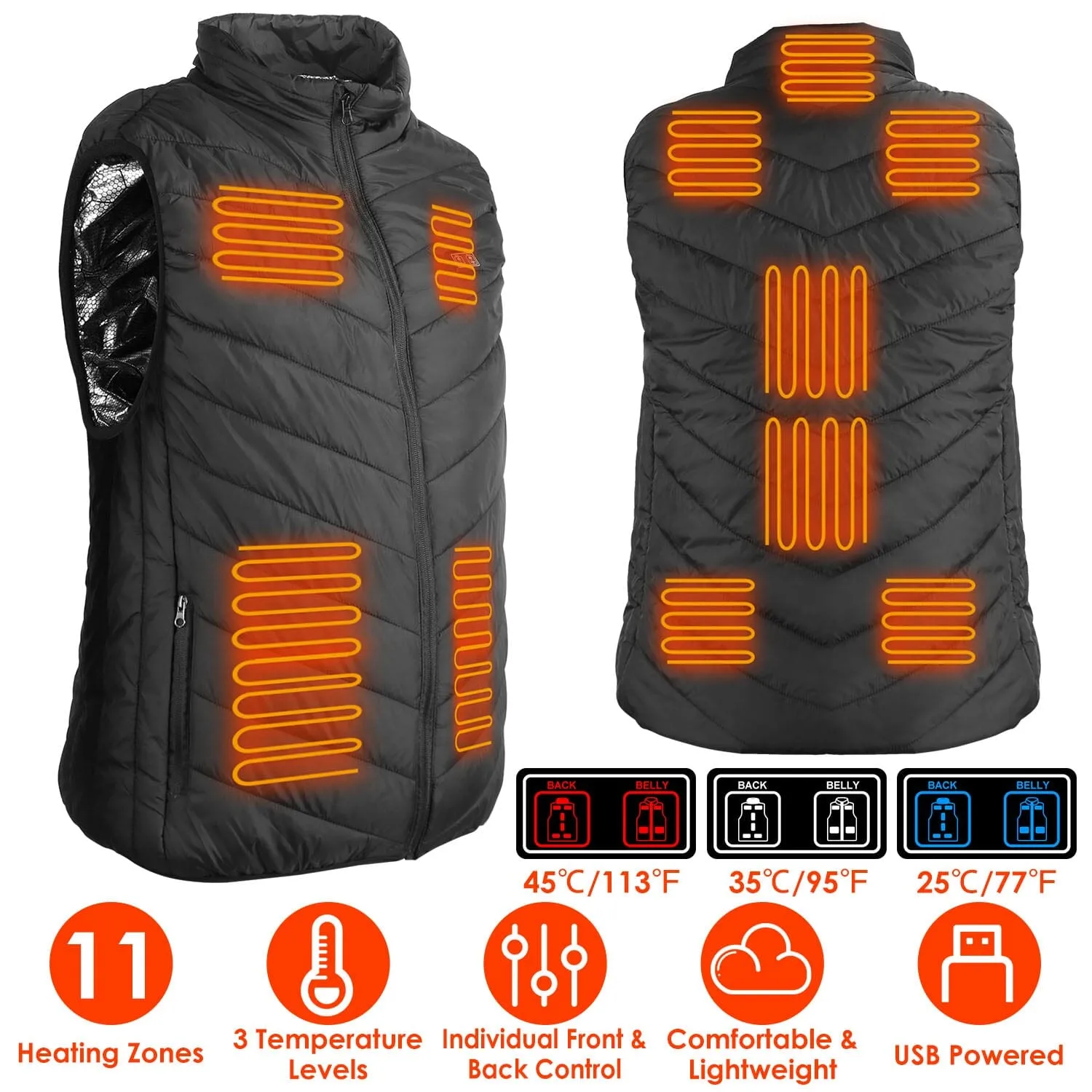 Heated Vest Electric USB Jacket with 3 Temperature Levels