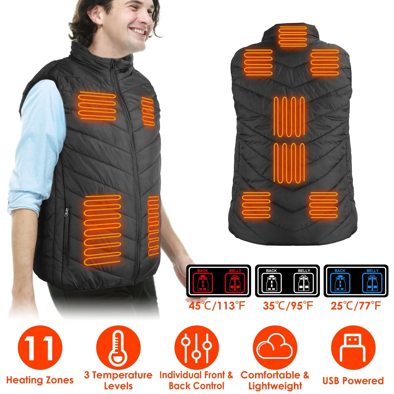 Heated Vest Electric USB Jacket with 3 Temperature Levels