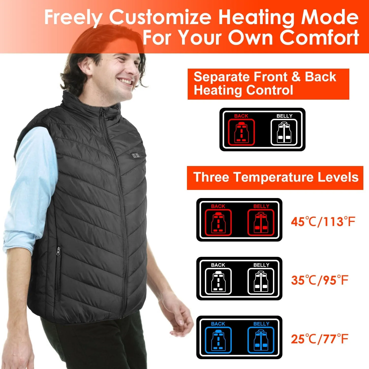 Heated Vest Electric USB Jacket with 3 Temperature Levels
