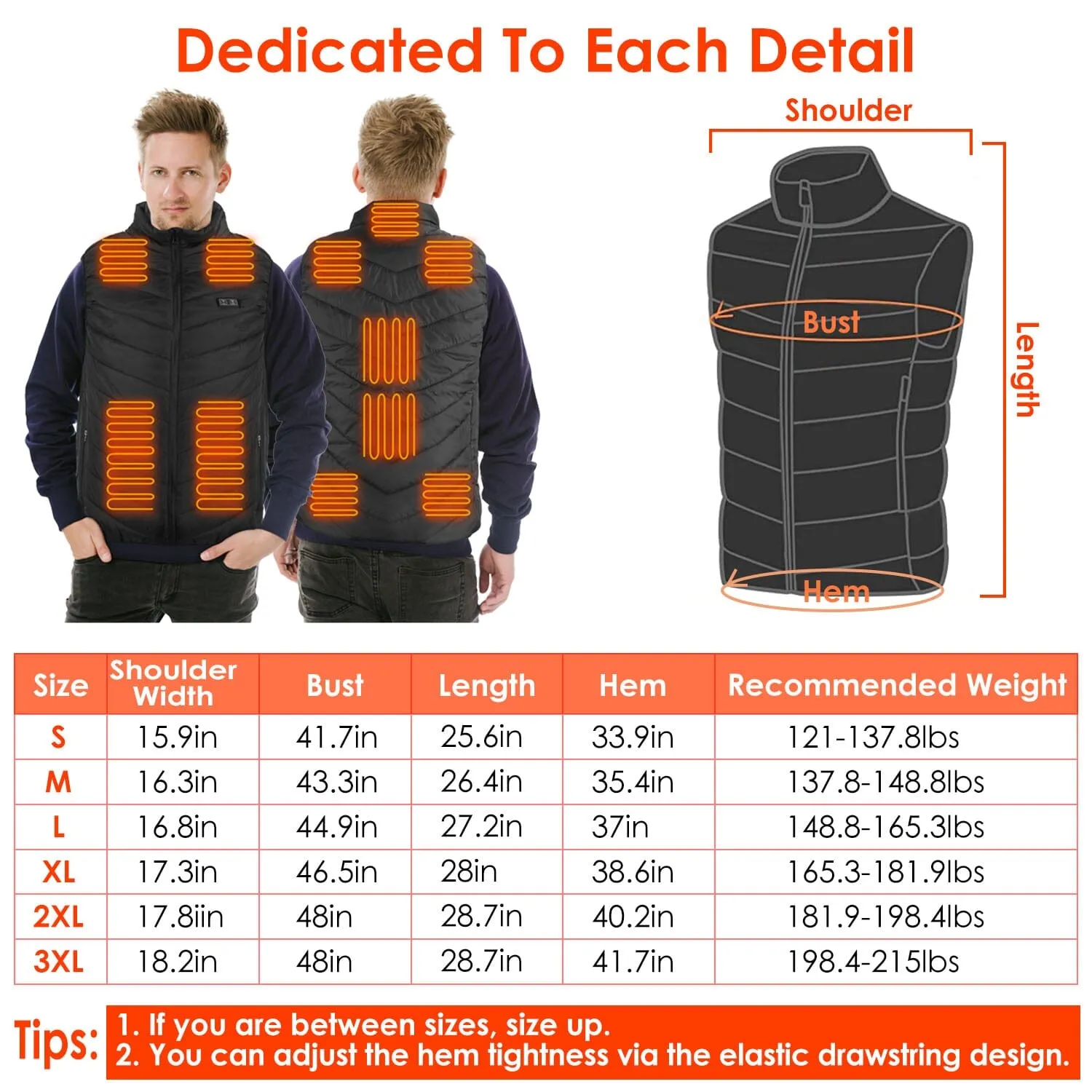 Heated Vest Electric USB Jacket with 3 Temperature Levels