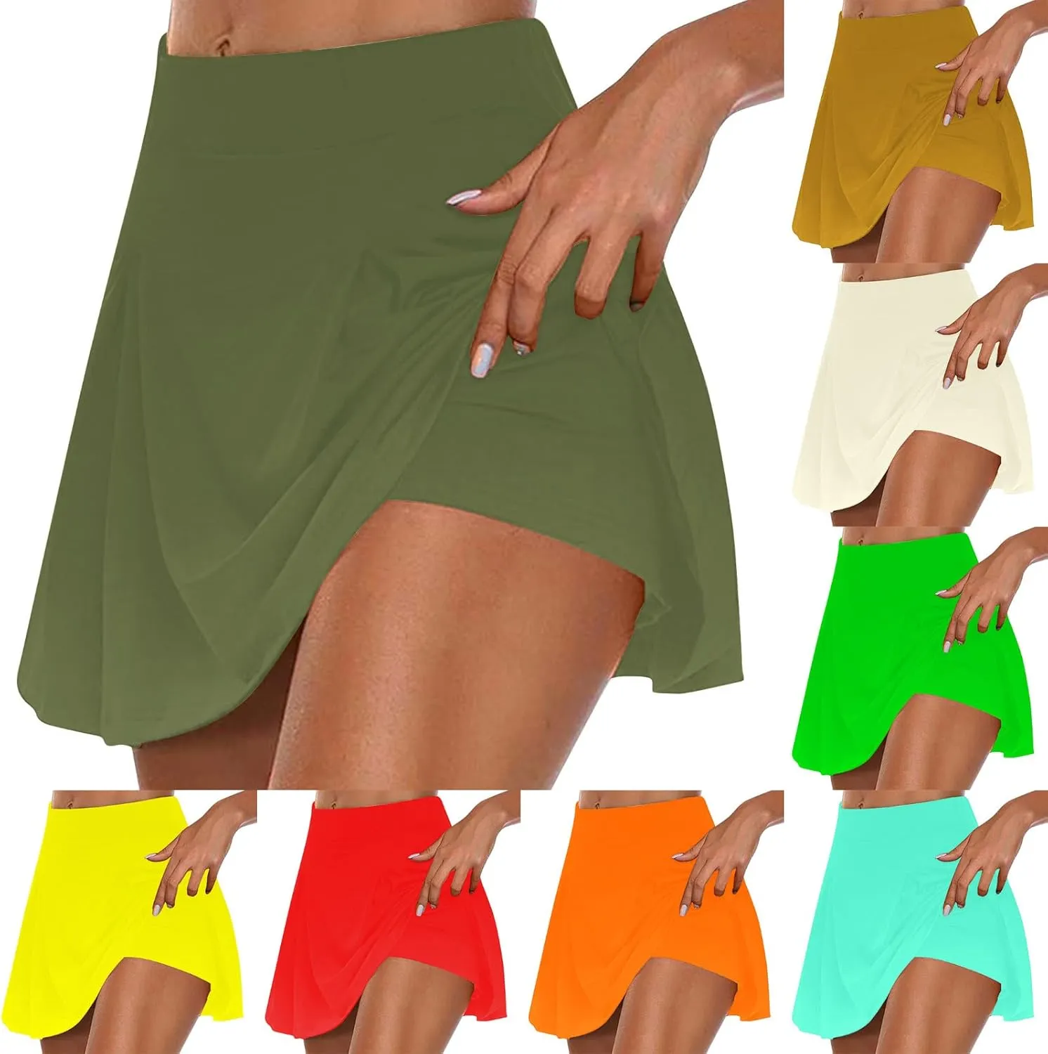 HGps8w Tennis Skirt for Women with Built-in Shorts Stretchy High Waisted Flowy Athletic Golf Skorts Skirts for Running Casual