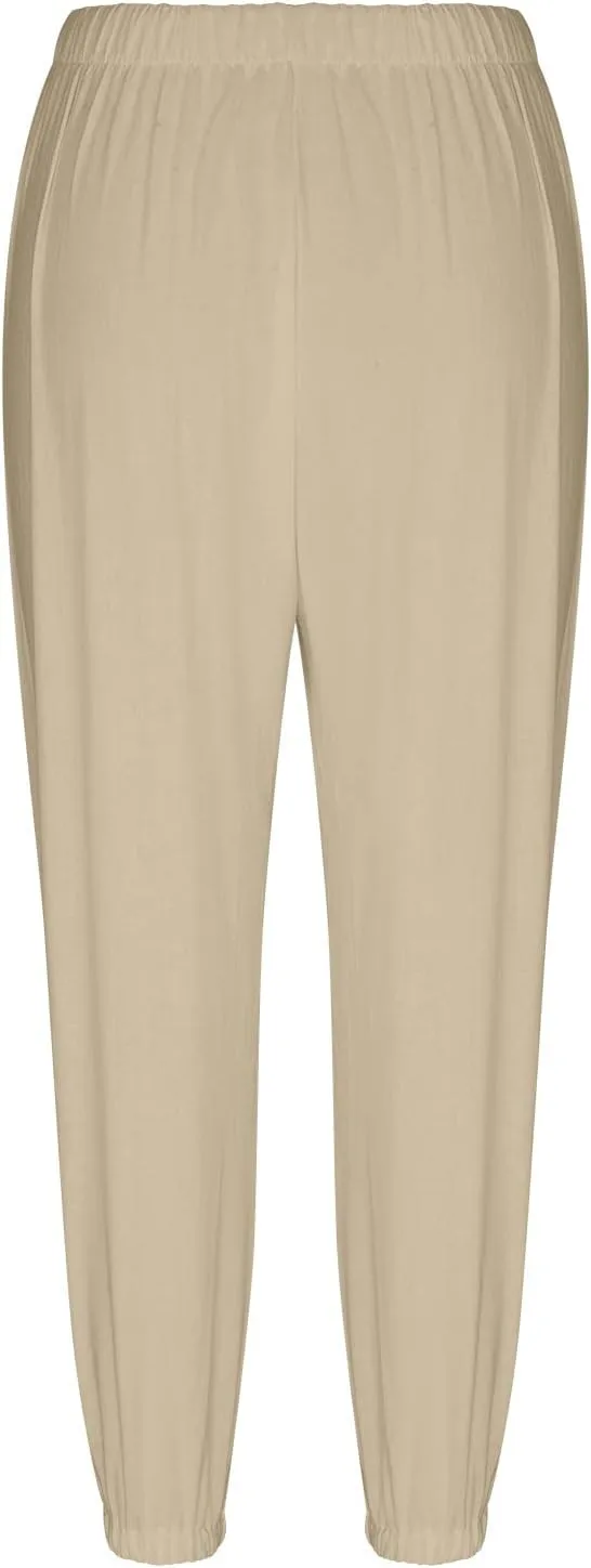 High Waist Cotton Linen Pants for Women Casual Summer Drawstring Lounge Pants Loose Cropped Trousers with Pockets