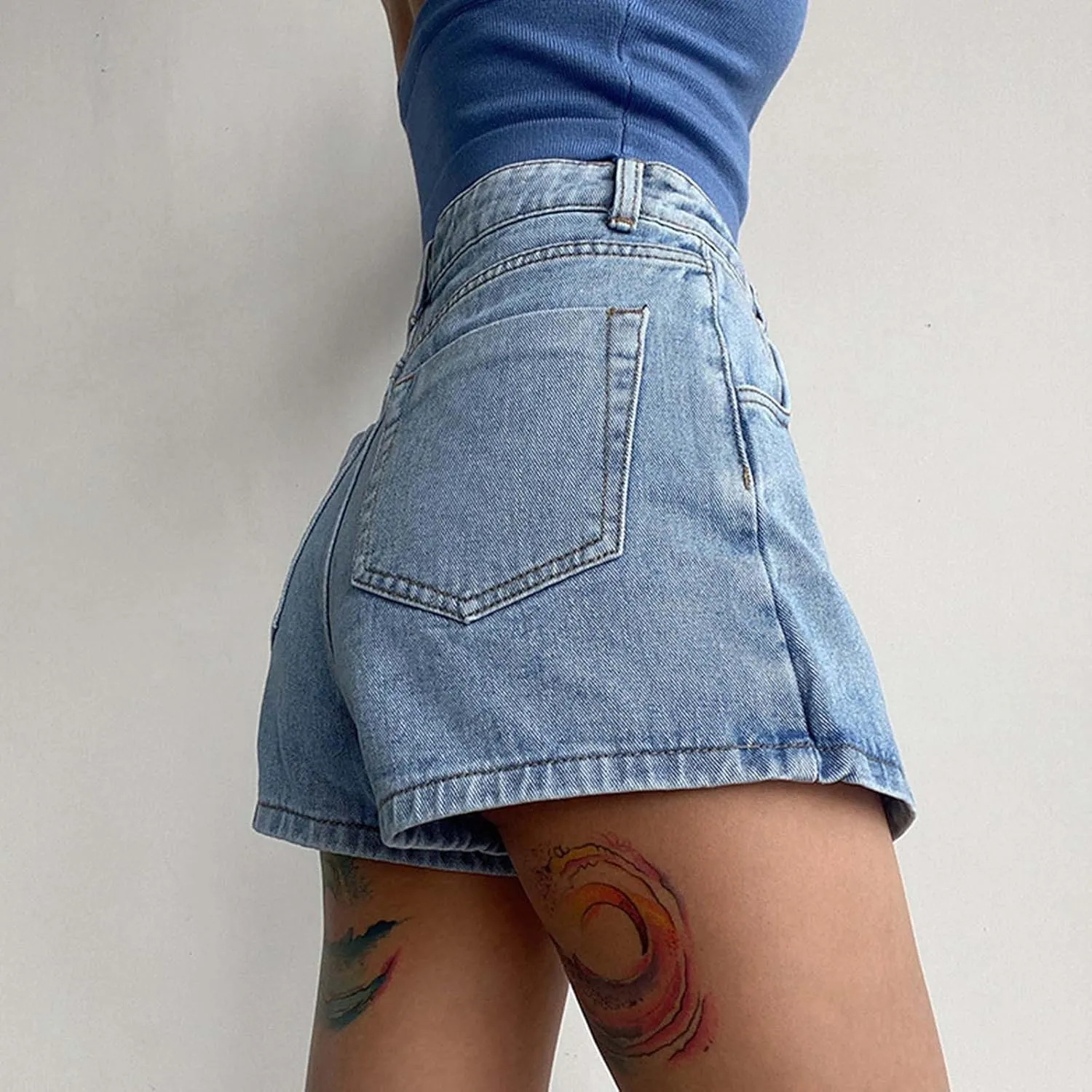 High Waisted Denim Skort for Women Summer Casual Loose Irregular Hem Denim Pants Lightweight Comfy Skirt with Pockets