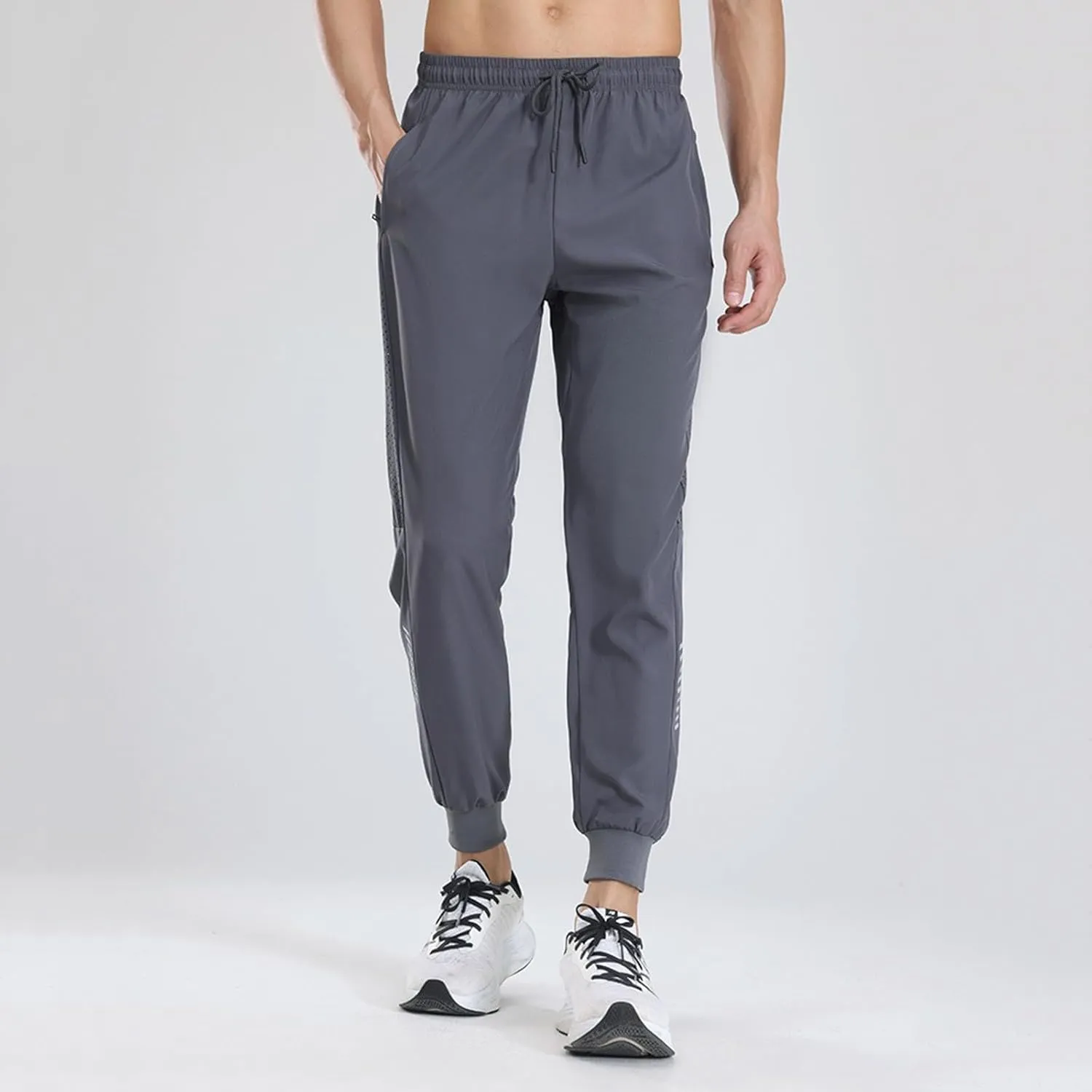 Hiking Pants Men Slim Fit Elastic Waist Drawstring Athletic Tapered Pants Lightweight Quick Dry Jogging Running Pants