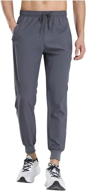 Hiking Pants Men Slim Fit Elastic Waist Drawstring Athletic Tapered Pants Lightweight Quick Dry Jogging Running Pants