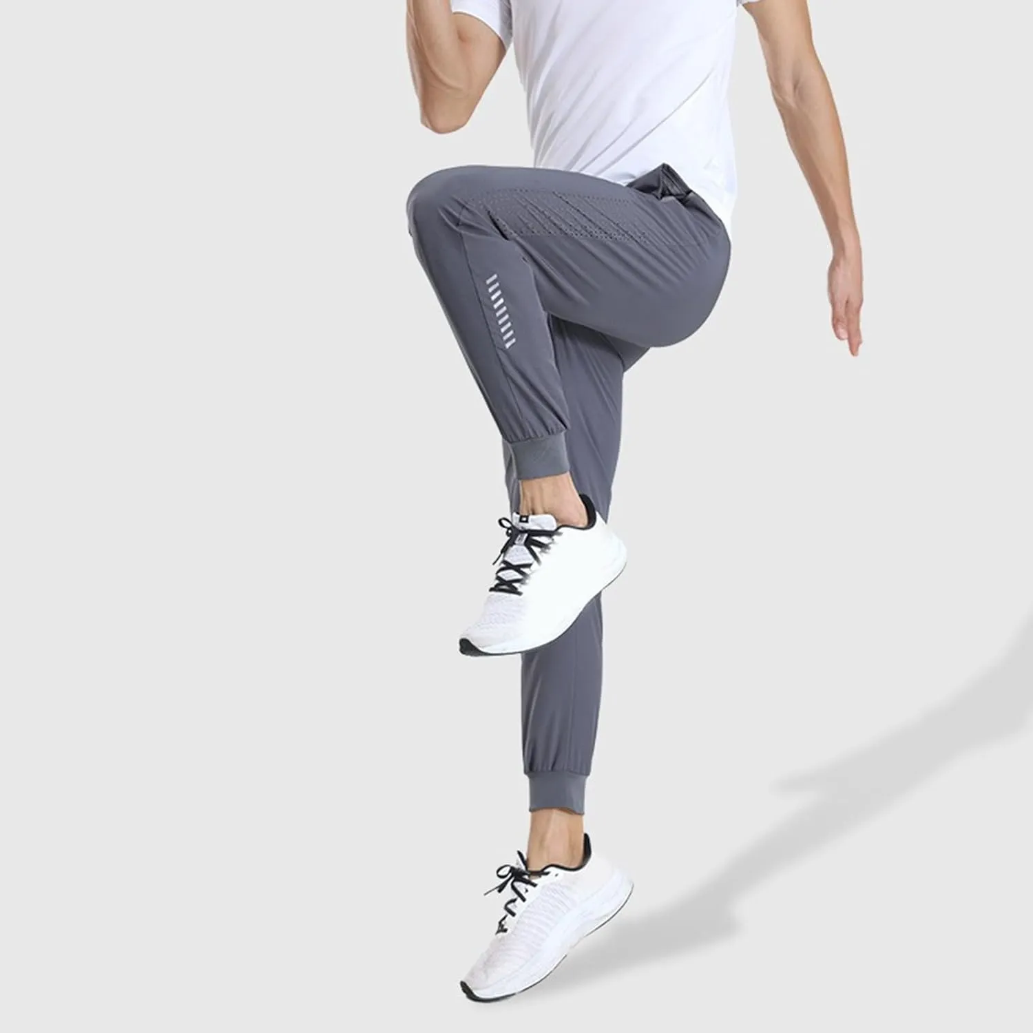 Hiking Pants Men Slim Fit Elastic Waist Drawstring Athletic Tapered Pants Lightweight Quick Dry Jogging Running Pants