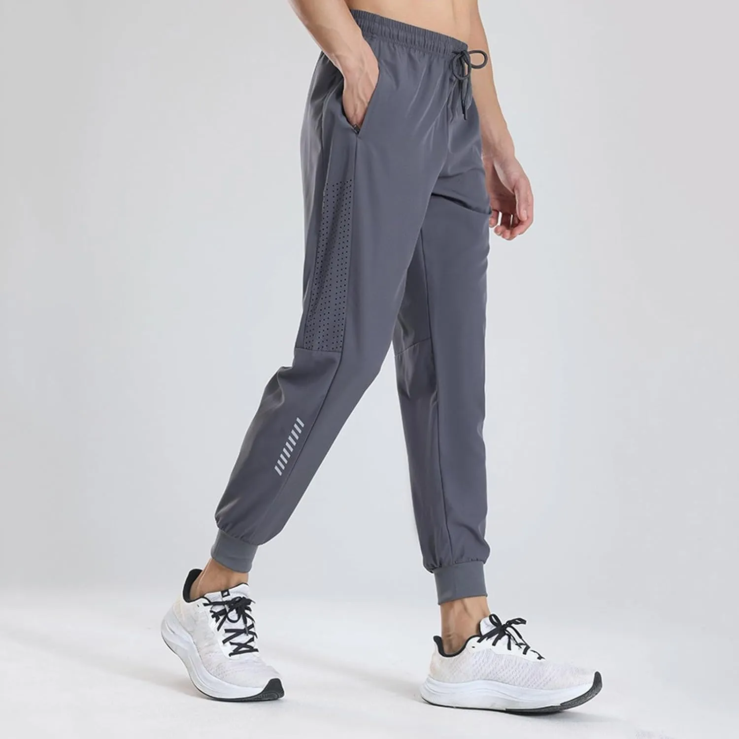 Hiking Pants Men Slim Fit Elastic Waist Drawstring Athletic Tapered Pants Lightweight Quick Dry Jogging Running Pants