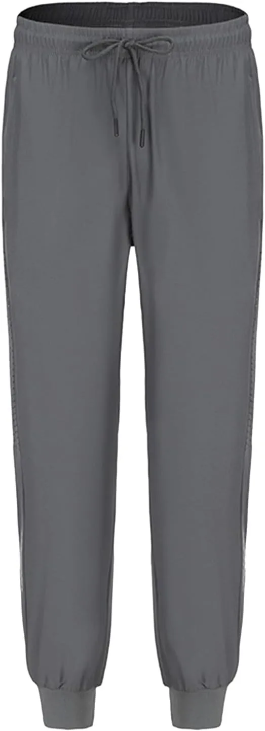 Hiking Pants Men Slim Fit Elastic Waist Drawstring Athletic Tapered Pants Lightweight Quick Dry Jogging Running Pants