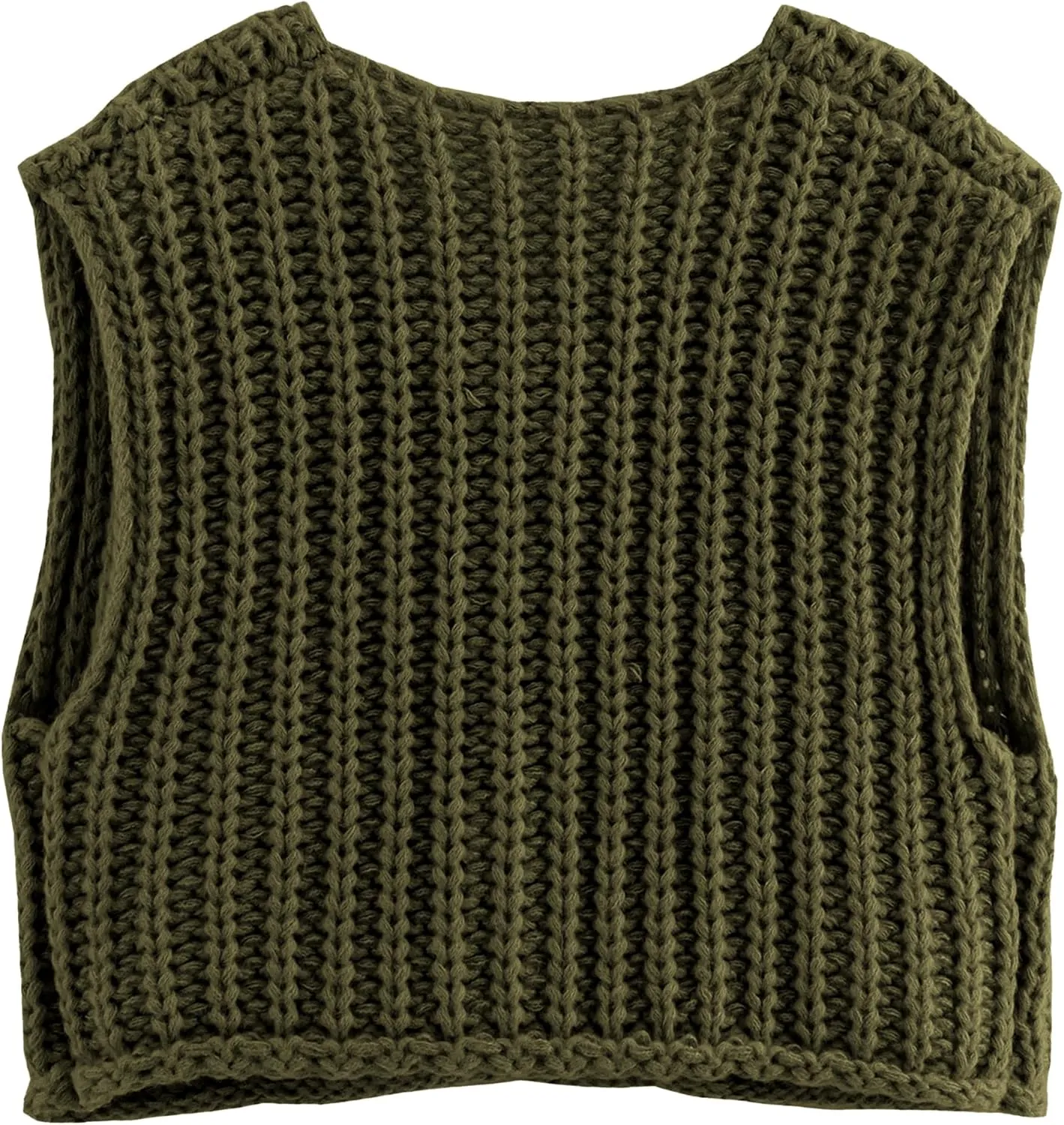 Hixiaohe Womens Crochet Chunky Knit Top Sleeveless Button Down Crop Tops Trendy Cardigan Sweater Vest for Women with Pockets
