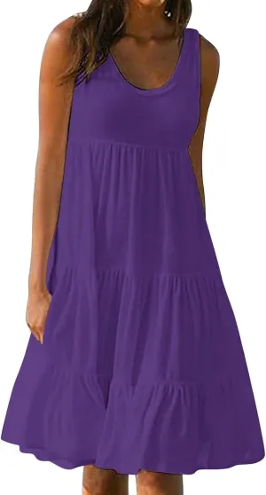 hlysgo Plus Size Summer Dresses for Women 2025 Casual Sleeveless Mini Beach Sundresses Flowy Tiered Tank Dress with Pockets
