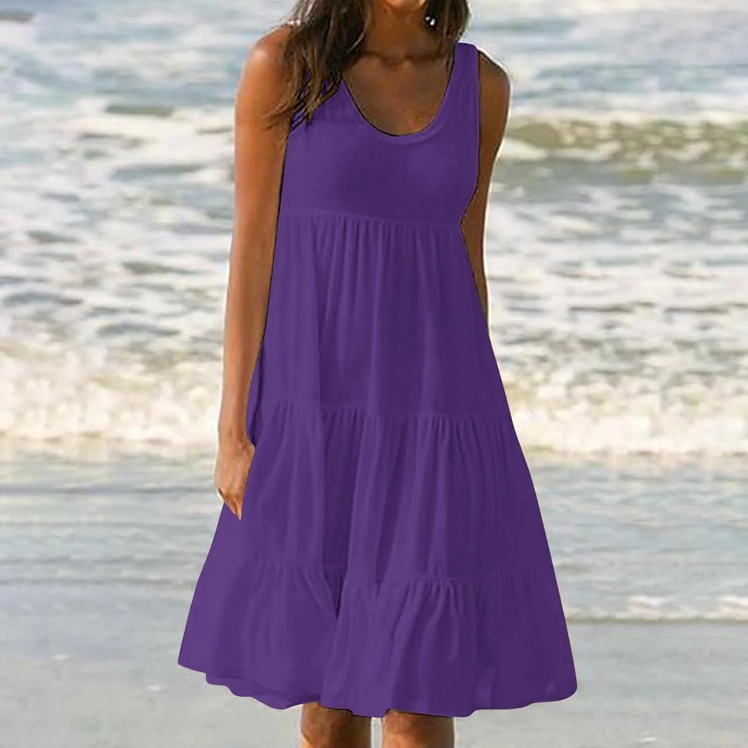 hlysgo Plus Size Summer Dresses for Women 2025 Casual Sleeveless Mini Beach Sundresses Flowy Tiered Tank Dress with Pockets