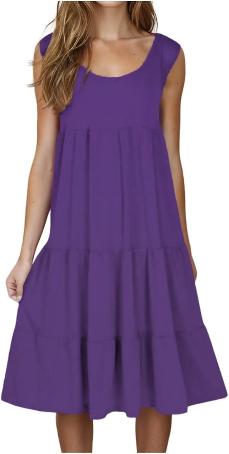 hlysgo Plus Size Summer Dresses for Women 2025 Casual Sleeveless Mini Beach Sundresses Flowy Tiered Tank Dress with Pockets