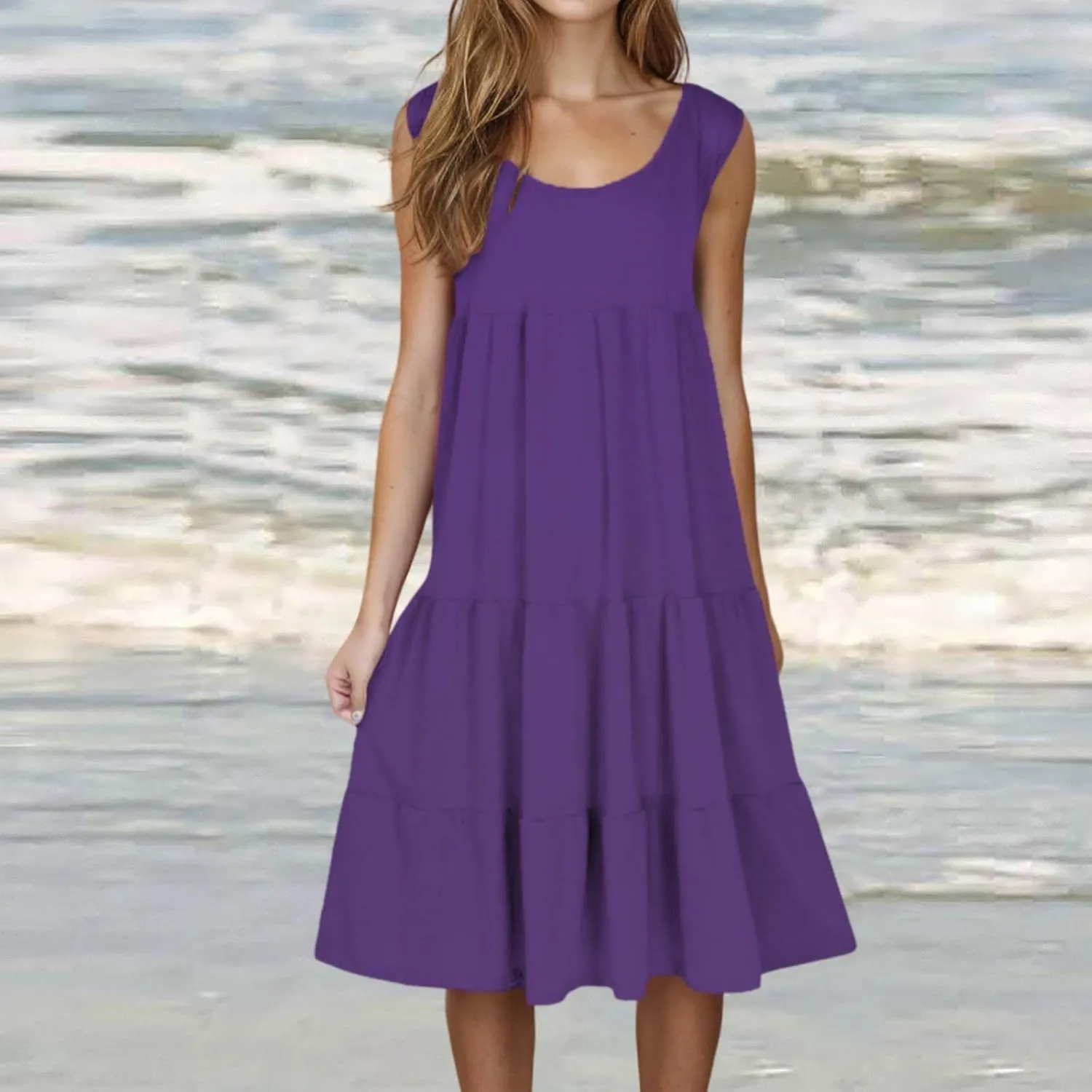 hlysgo Plus Size Summer Dresses for Women 2025 Casual Sleeveless Mini Beach Sundresses Flowy Tiered Tank Dress with Pockets