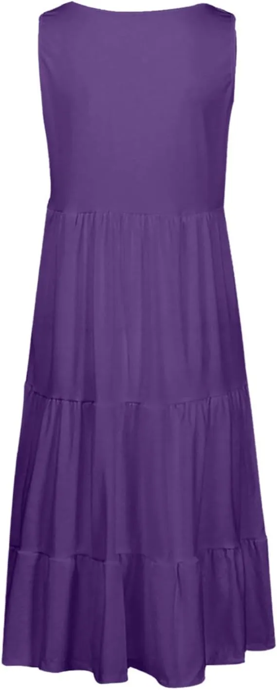 hlysgo Plus Size Summer Dresses for Women 2025 Casual Sleeveless Mini Beach Sundresses Flowy Tiered Tank Dress with Pockets