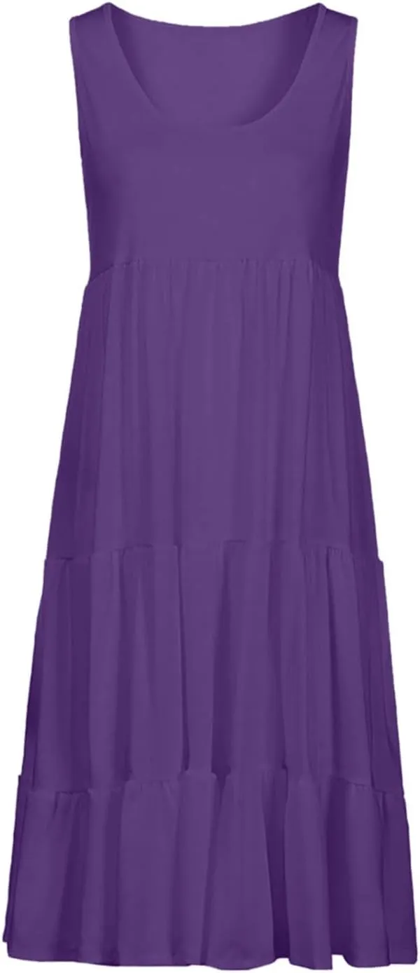 hlysgo Plus Size Summer Dresses for Women 2025 Casual Sleeveless Mini Beach Sundresses Flowy Tiered Tank Dress with Pockets