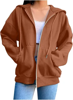 Hoodies Sweatshirts for Women 2024 Casual Long Sleeve Shirt Zip Up Fleece Hoodie Jacket Coat Fall Clothes with Pocket